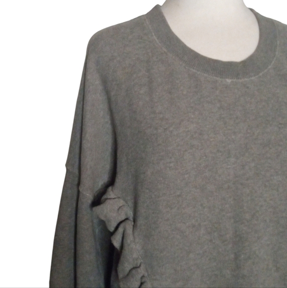 Mile(s) by Madewell Super Soft Gray Cotton Ruffle Detail Sweater Size Large - Picture 6 of 8